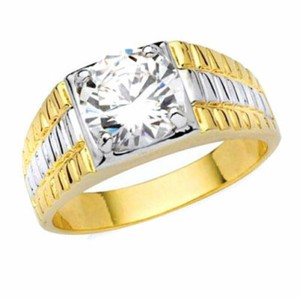 Authentic Textured Mens Ring 2ct Round Cubic Zirconia In 14K Gold-Plated Sterling Silver