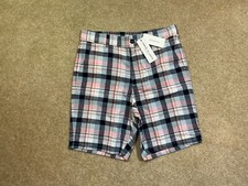 NWT Janie and Jack Boys Size 12 Plaid Linen Bermuda Shorts Blue Pink White 39