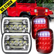 For 1987-1995 Jeep Wrangler Yj 7x6 Led Headlights Hilo Beamtail Lights Kit