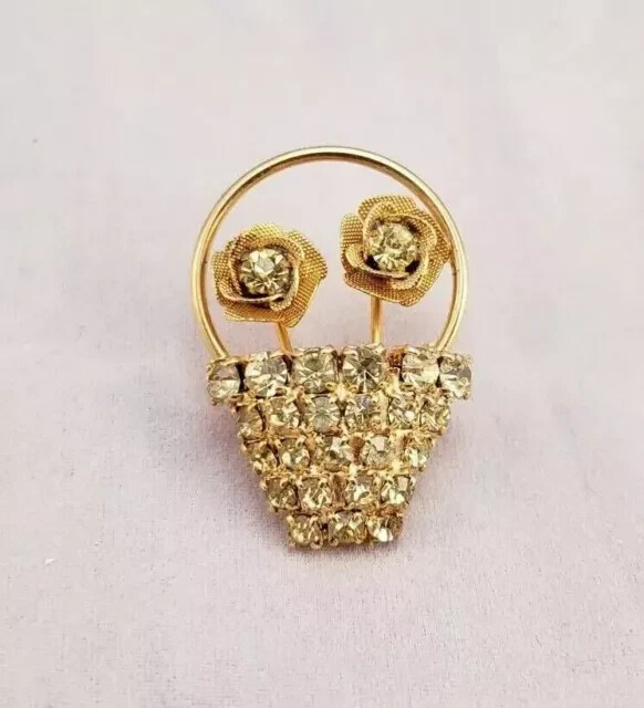 14K Yellow Gold Plated 2.00Ct Round Cut Lab Created Diamond Basket Brooch Pin