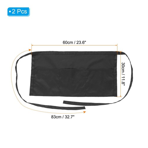 Waist Apron 2 Pack Waitress Short Apron Water Resistant with 3 Pockets for Wo... - Picture 2 of 6
