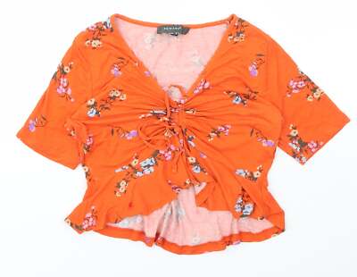 Primark Damen orange Blumen Polyestermischung T-Shirt Größe 8