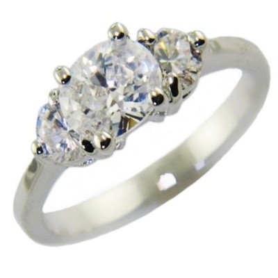 0.95CTW OVAL / ROUND BRILLIANT THREE (3) STONES RING size #5,6,9