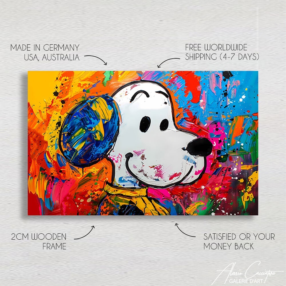 Snoopy Wall Decor Pop Art Abstract Print Framed Large Kids Bedroom