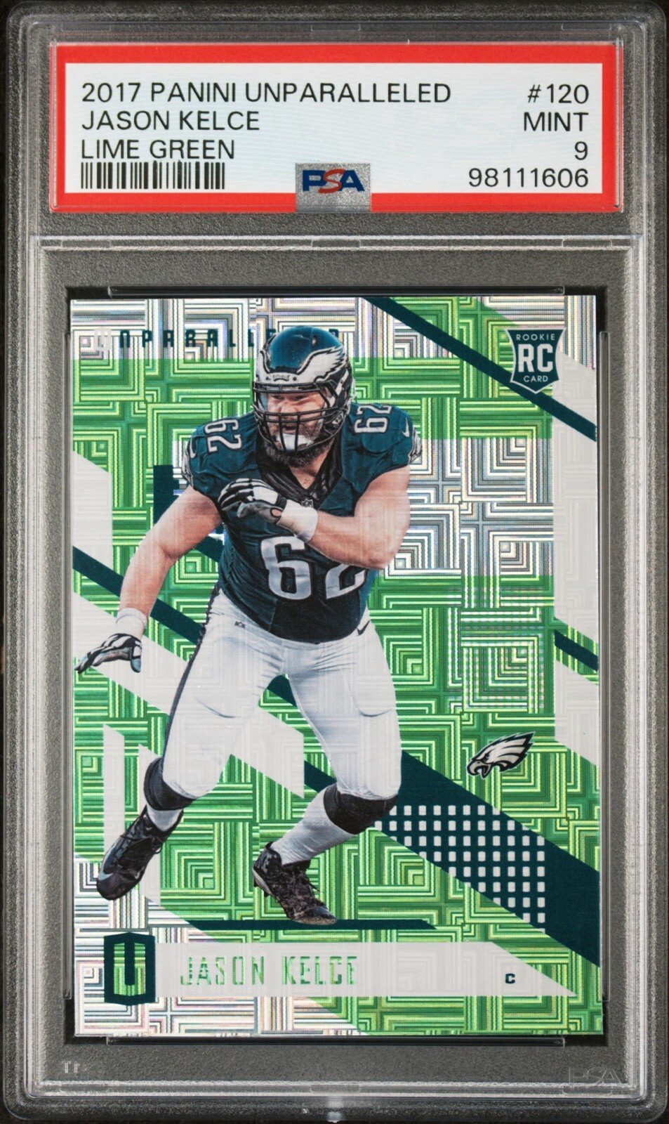 2017 panini unparalleled Jason Kelce Lime Green PSA 9 Rookie