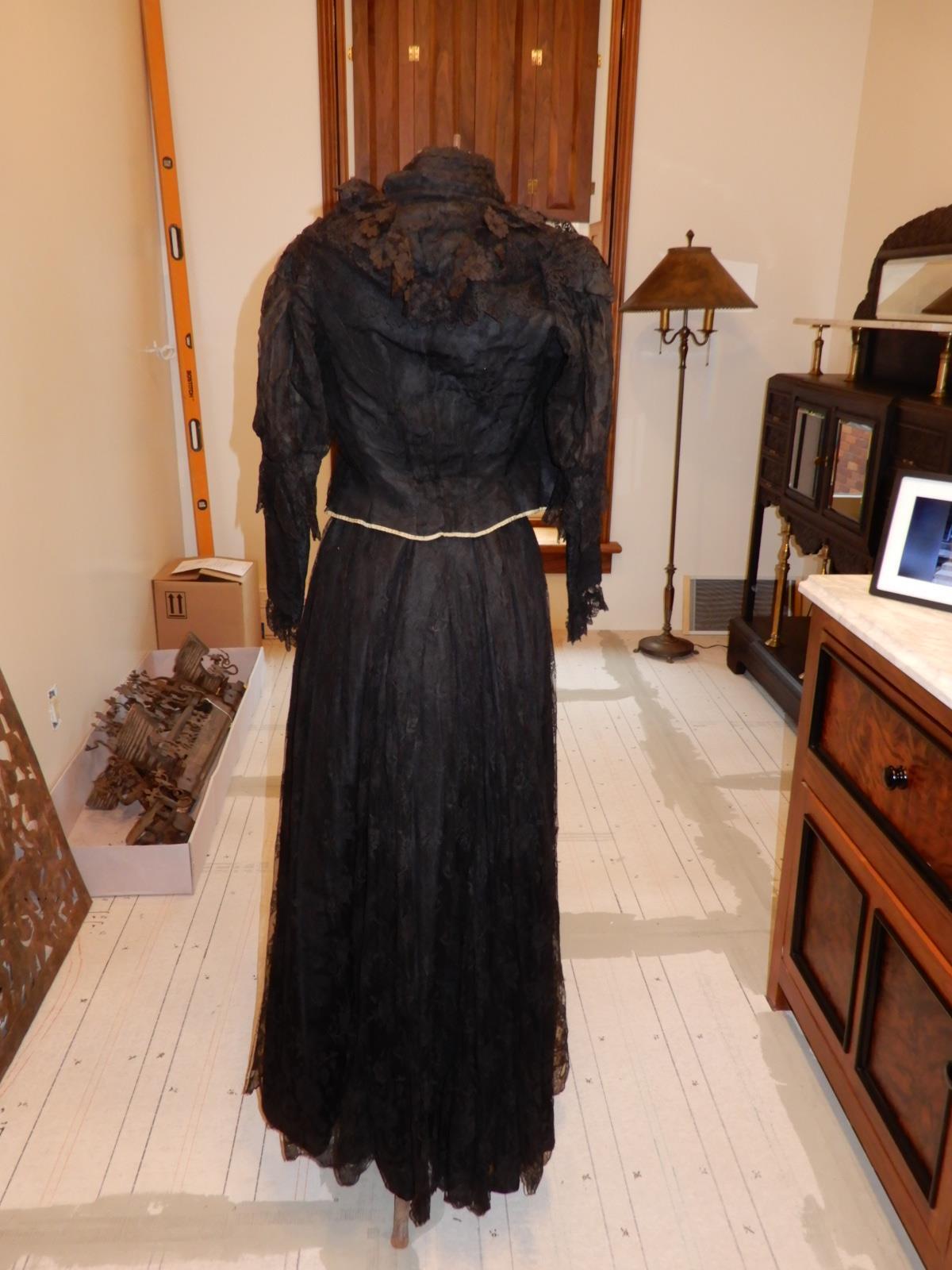 ANTIQUE 1800s 2 PC LACE COVERED BLACK JACKET AND … - image 12