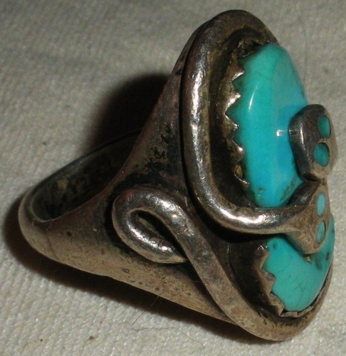 VINTAGE ZUNI EFFIE CALAVAZA SNAKE TURQUOISE STERLING SILVER RING SZE 11 1/4 vafo - Picture 3 of 6