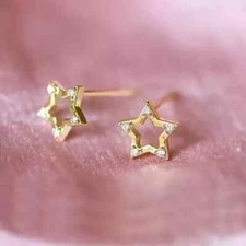 1Ct Round Cut Simulated Diamond Women's Star Stud Earring 14K Yellow Gold Plated
