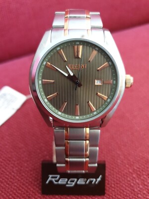 Herrenuhr Regent Quarz * Mineralglas 5 Bar Datumsanzeige Stahl Seiko VX32