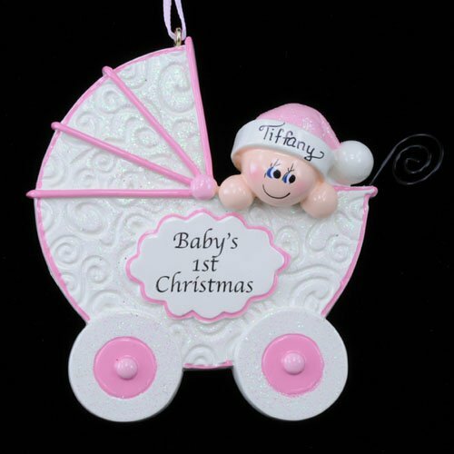 Baby Buggy Pink Personalized Christmas Tree Ornament