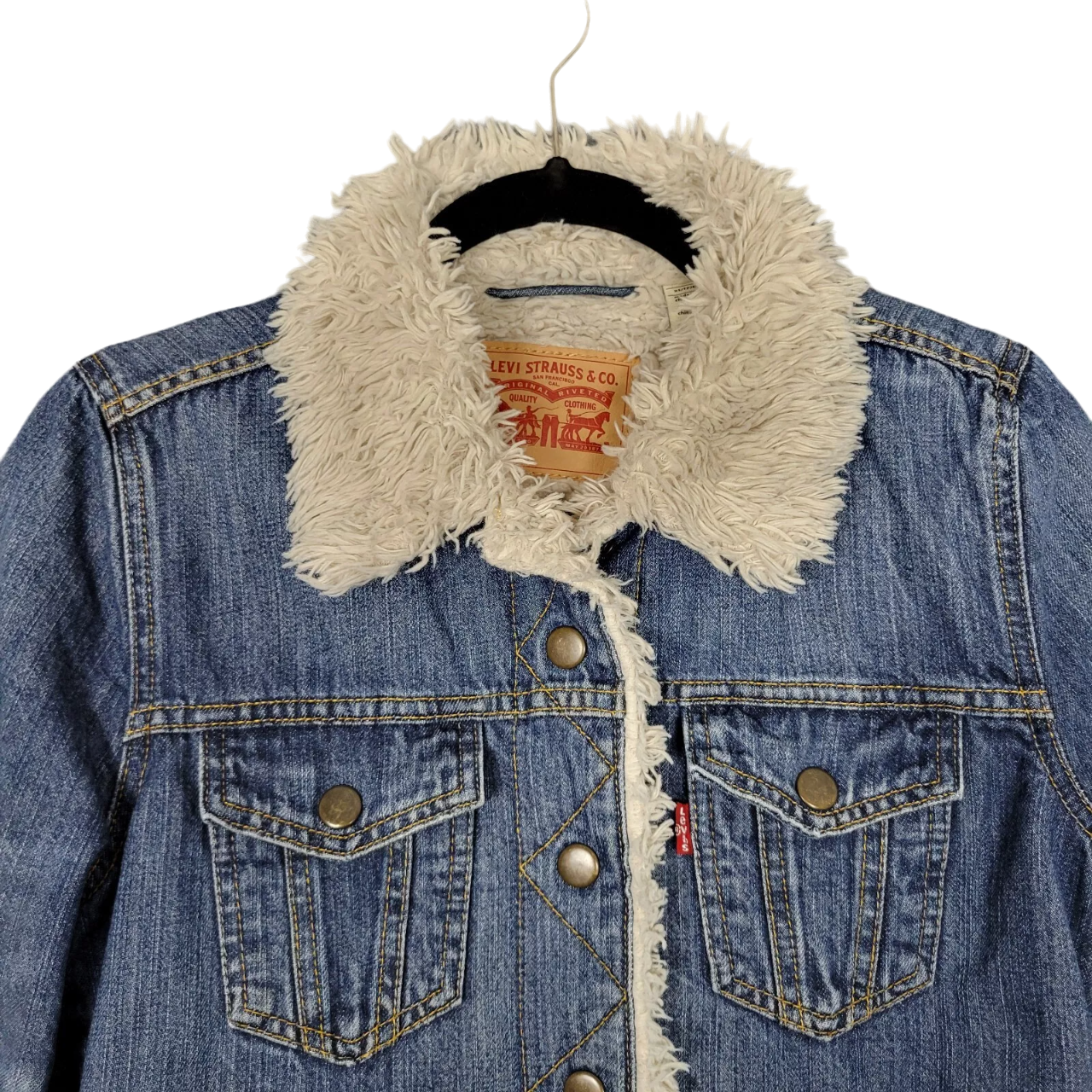 LEVI STRAUSS Sherpa Lined Denim Jean Jacket Trucker Snap Front SIZE XS