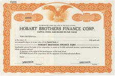 Hobart Brothers Finance Corp. Stock Certificate