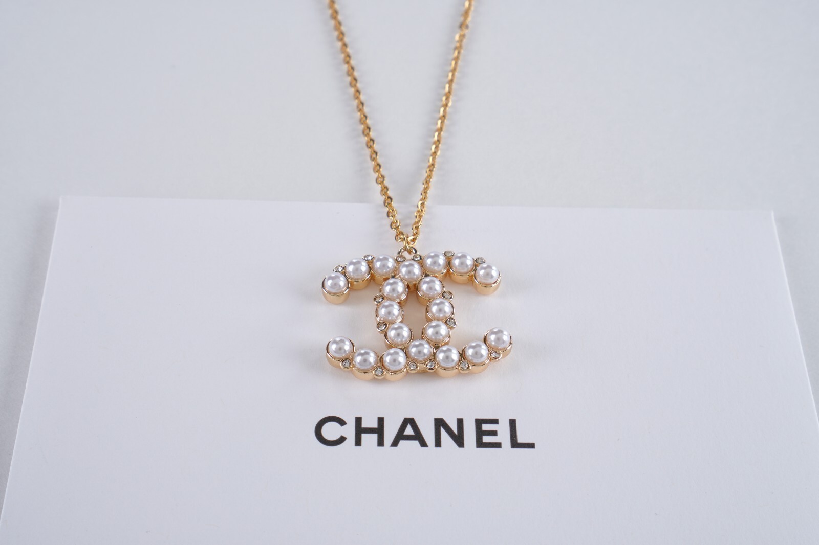 Chanel Necklace Coco Logo Twist Rhinestone Pearl Gold… Gem