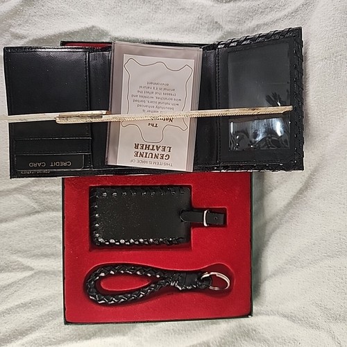 Reed St James Braided Leather Set-Trifold Wallet, Luggage Tag, Keychain Vintage - Picture 2 of 4