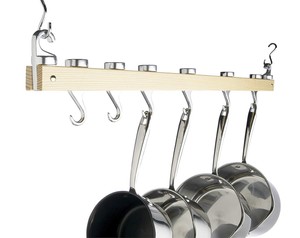 Wooden Ceiling Mounted Hanging Pan Rack Kitchen Saucepan Storage