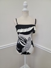 Vintage Black and White Abstract Pattern Bathing Swim Suit Sirena Size 10