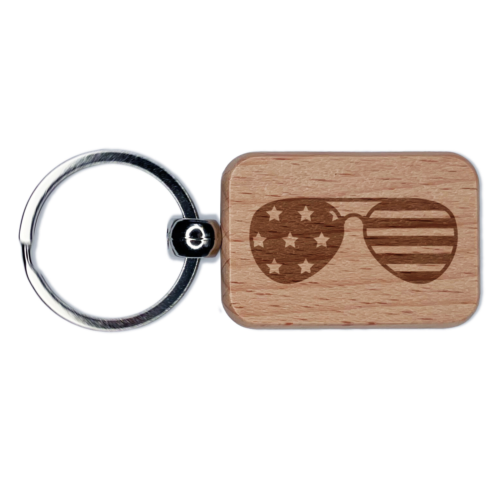 Patriotic Aviator Sunglasses American Flag Engraved Wood Rectangle Keychain