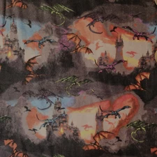 Dragons & Castles on Black Anti-Pill Plush Fleece (Joann Fabric) - 2 Yards - NEW