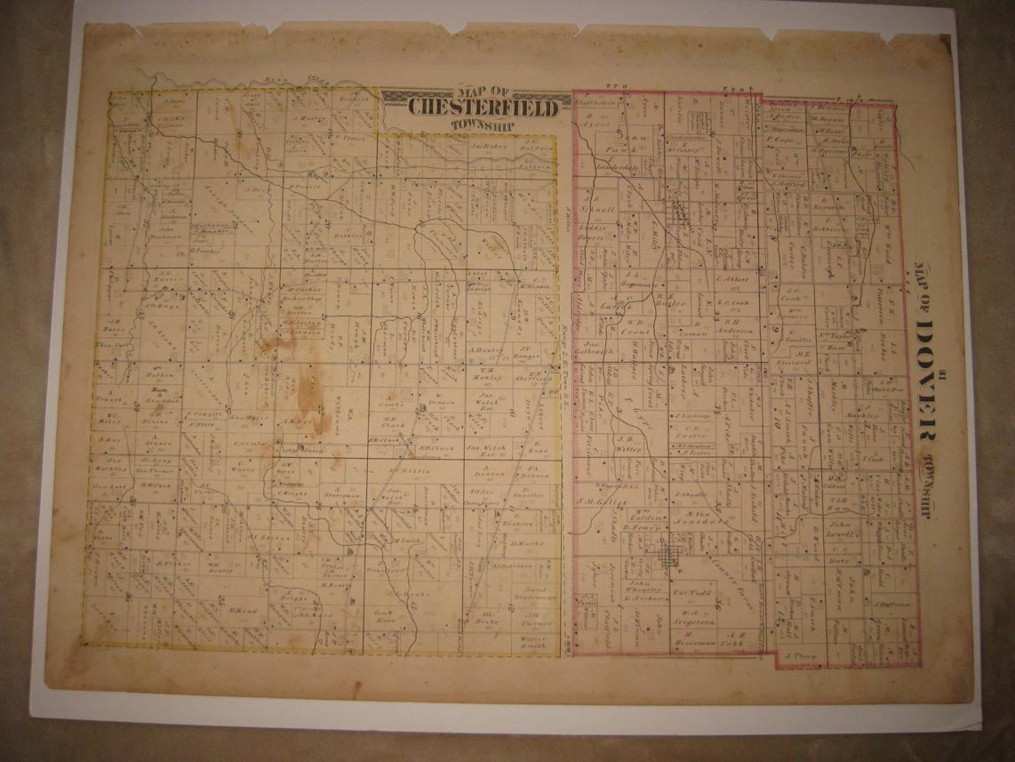 ANTIQUE 1875 DOVER CHESTERFIELD TOWNSHIP FULTON COUNTY OHIO HANDCOLORED