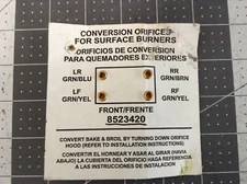 NEW Whirlpool Kenmore Range Oven LP Orifice Conversion Kit P# 8523420 W10854965