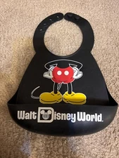 Mickey Mouse Silicone Baby Bib w/Catch Tray ~ Walt Disney World Adjustable EUC