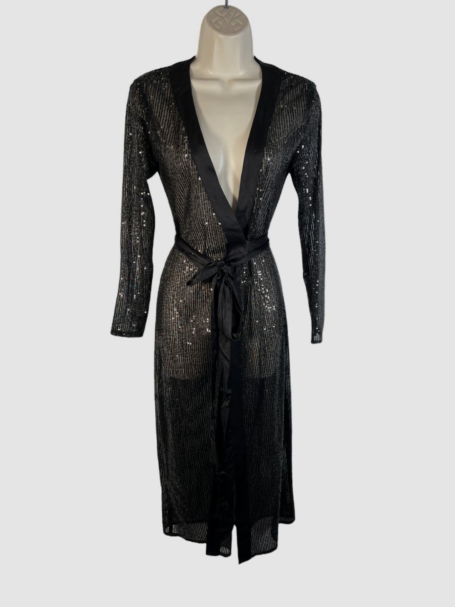 Sequin Tuxedo Midi Wrap Dress