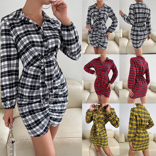 Womens Check Long Sleeve Tunic Shirt 
