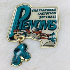 Vtg 1998 Chattanooga Fastpitch Softball Phenoms Lapel Pin w/ Wil E Coyote Girl