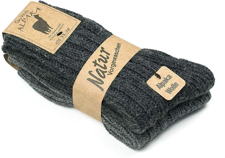 2 pares de calcetines térmicos de lana de alpaca de alta resistencia para hombre y mujer Foto 2 de 4
