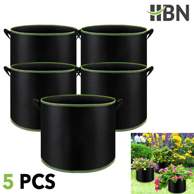 #ad 5Pcs 10 Gallon Grow Bags with Handles Thickened Nonwoven Fabric Pots Heavy Duty $17.99