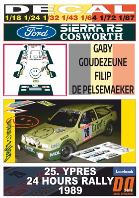 DECAL FORD SIERRA RS COSWORTH G.GOUDEZEUNE YPRES 24 HOURS R. 1989 11th (01)