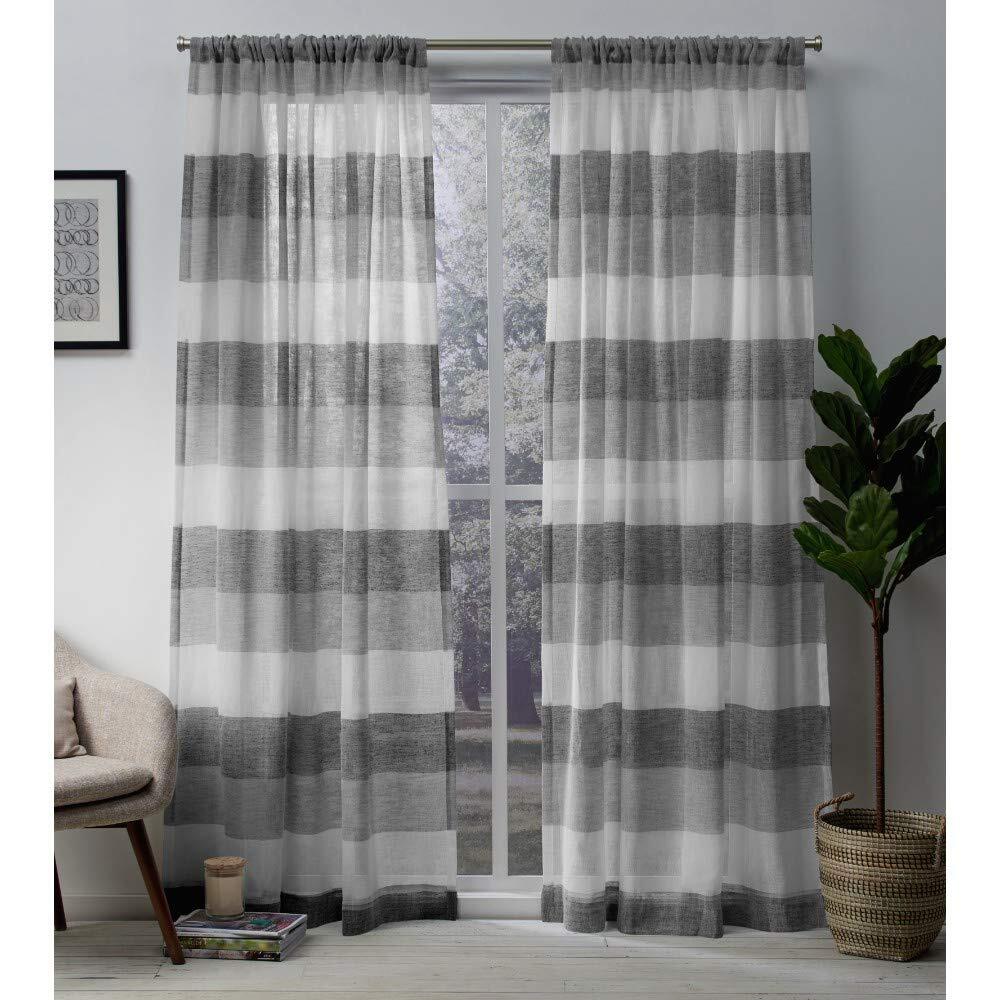 Exclusive Home Curtains Bern Striped Sheer-Rod Pocket Panel Pair 54x108 Ash Grey