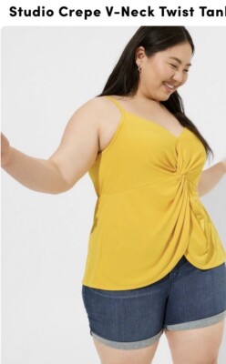 Torrid 2 Twist Tank Top Studio Crepe Yellow Golden Rod Plus Size 2x