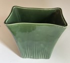 Vintage Green Ribbed Ceramic Planter Mid-Century Pottery USA 7.75" Tall