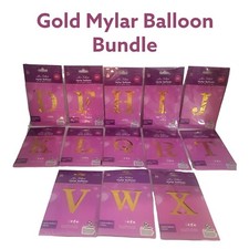 Lot Of 31 Gold Letter Mylar Balloons Fill With Air, 14"x9" Variety OF Letters 