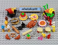 LEGO - 43 pcs Lot Minifigure Food Picnic BBQ Bread Hamburger Turkey Pizza Town 