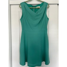 Louche London Florent Teal Green Cowl Neck Sleeveless Fit and Flare Dress 14 L