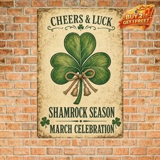 Shamrock Illustration Saint Patricks Day Greeting Metal Tin Sign