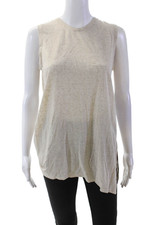 Halston Heritage Womens Linen Blend Round Neck Sleeveless Tank Top Beige Size XS