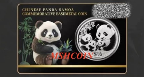 Samoa 2026 $1/2 Dollar China Panda 1 Oz Zinc Silver Plated 40mm Proof Black Card - Picture 1 of 2