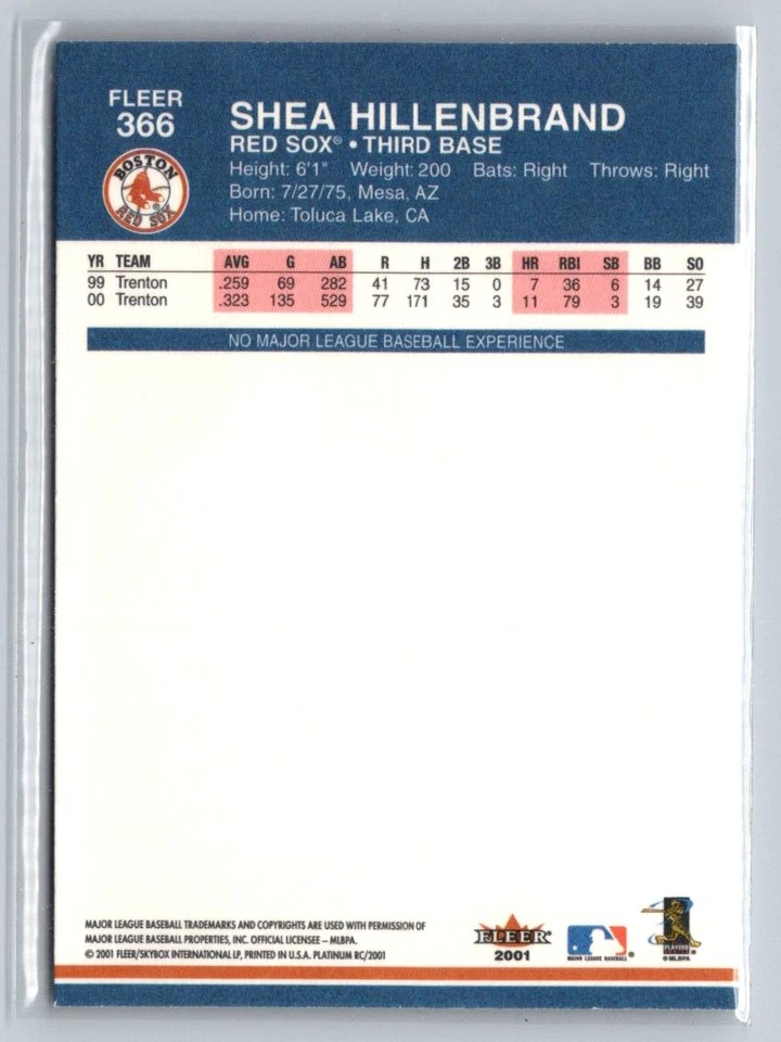 2001 Fleer Platinum #366 Shea Hillenbrand - Image 2 of 2