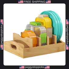 Lifewit Bamboo Lid Organizer for Cabinets - Food Container Lids Storage