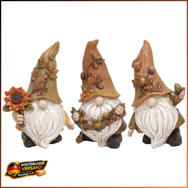 Herbstdeko Figuren Kunstharz Zwerge 3Er Set 14Cm Gartendeko Garten Deko-image
