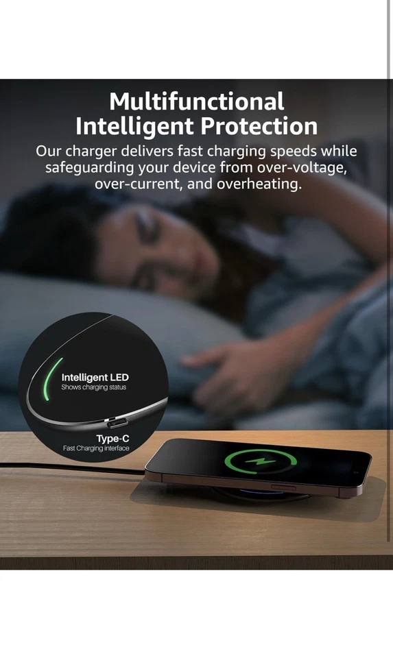 TOZO 15W Fast Wireless Charger Pad for iPhone 16–12, Galaxy S24–S22, Black - Image 4 of 4