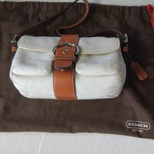 Coach Small White Shoulder Bag Brown Strap Buckle Zip Lined Pockets Dust Bag