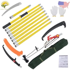 Pole Hook Knife Yellow Manual Pole Saw Extendable Tree Pruner 30 FT Fiberglass