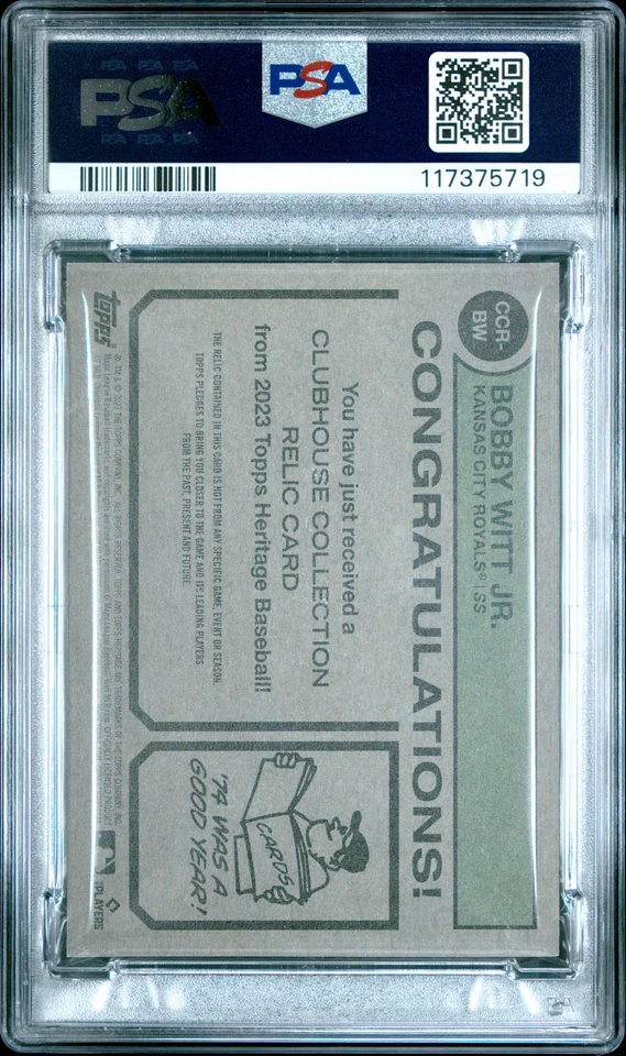 2023 Topps Heritage Clubhouse Collection Relics Bobby Witt JR. #CCRBW PSA 10 - Image 2 of 2