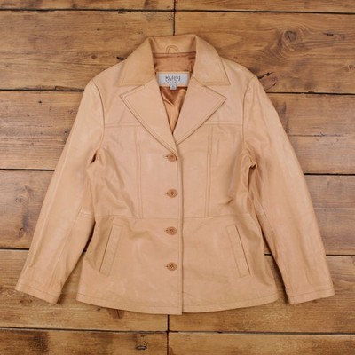 Vintage Wilsons Leder Blazer Jacke L Damen beige hellbraun gefüttert Oberbekleidung Mantel