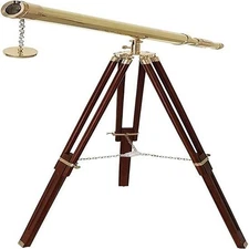 139.7 Cm Nautical Hand Made Brass Telescope WIth Wooden Adjustablle Tripod Stand