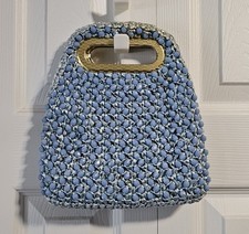 Vtg Mid-Century Modern Blue Beaded Hand Bag Purse Clutch Made in Hong Kong